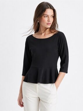 NWT Frank Lyman Black Peplum Top 10 Dolman 3/4 Sleeve Exposed Gold Zipper Blouse